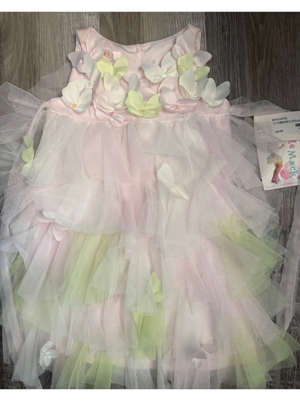 NWT Biscotti Pink Floral Trim Girls' Flower Dress with Tulle